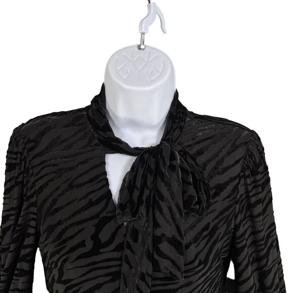 Calvin Klein Womens 4 Black Velvet Burn Out Zebra Print Long Sleeve Retro Dress - Picture 7 of 16
